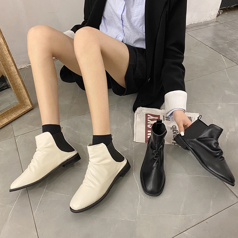 

Rock Shoes Woman Round Toe Lady Boots Luxury Designer Mid-Calf Booties Women Low Heels booties Boots-women Ladies Autumn