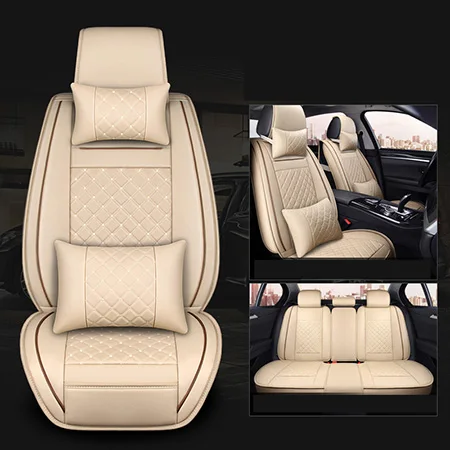 Beige Deluxe Передняя+ задняя) Роскошный кожаный чехол для сиденья автомобиля 4 сезона для Citroen все модели c4 c5 c2 c3 DS слив авто - Название цвета: Beige Deluxe