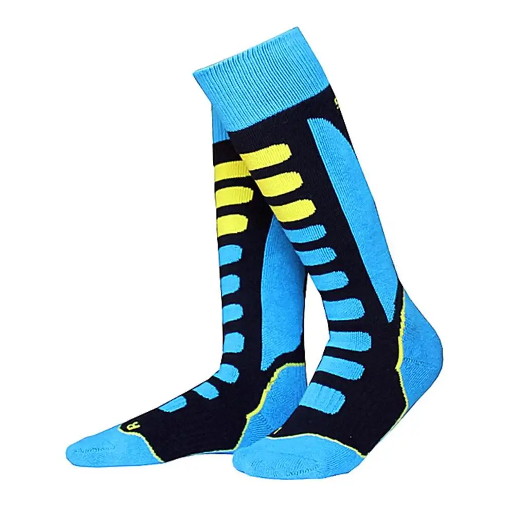 Детские утепленные зимние теплые лыжные носки унисекс длинные катание на сноубордах, спортивные носки для велоспорта, кемпинга, прогулки походы, термо-носки - Цвет: blue black yellow
