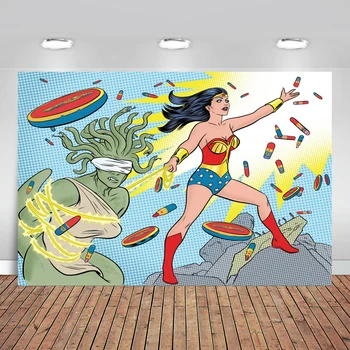 

Wonder Woman Party Backdrop Girls Birthday Super Girl Birthday Party Decorations Banner Customized Background for Photography