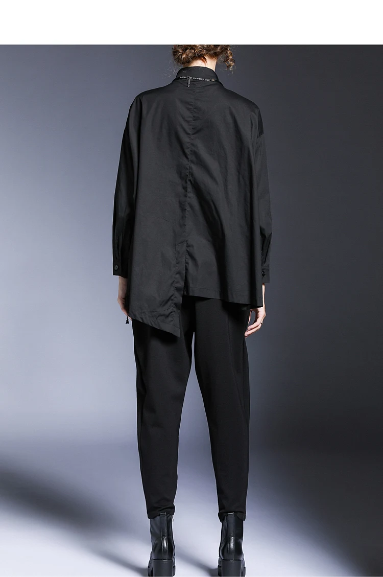 [EAM] Женская Асимметричная блуза с карманами, новая свободная рубашка с отворотом и длинным рукавом, модная весенняя Осенняя 1B236