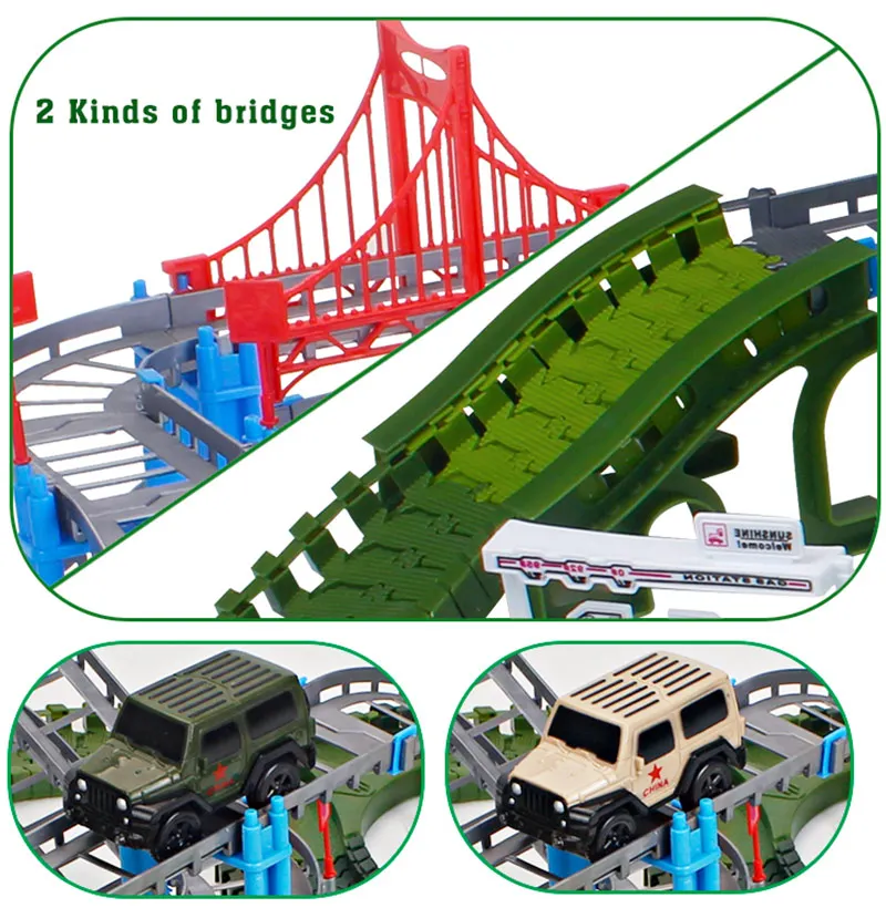 Railway Magical Racing Track Play Set Educational DIY Bend Flexible Glowing Race Military Army Flash Track Car Toys For Children