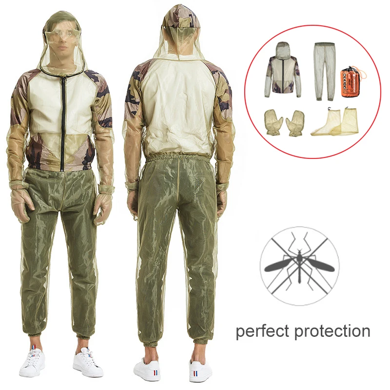 Unisex fishing clothes mesh hood mosquito repellent suit anti mosquito clothes insect-proof jacket set for outdoor protection fly fishing clothes