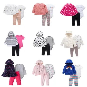 

Autumn and Winter New Born Baby Girl Outfit Clothes Coat Set Full Hooded Zipper Polka Dot