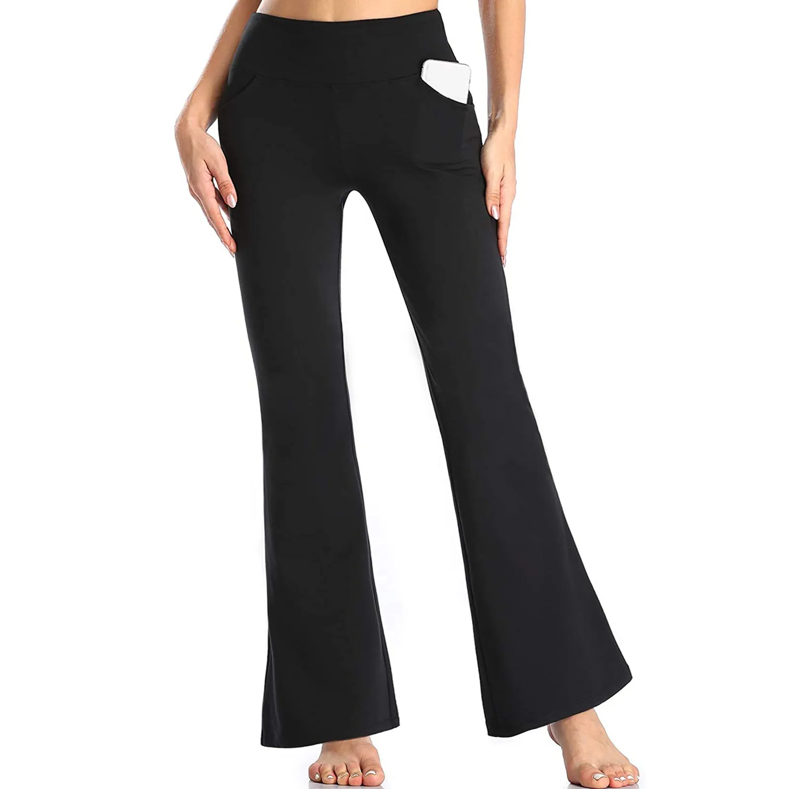 2021 Hot Sale Women Ladies Solid High Waist Flare Wide Leg Chic Trousers Bell Bottom Gym Fitness Home Exercise yo-ga Pants 1