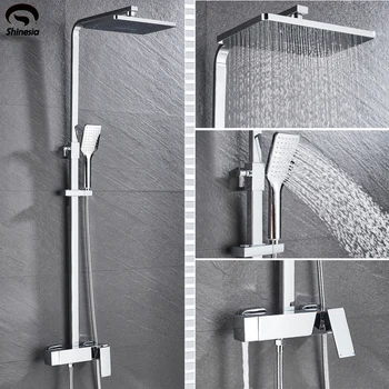 

Shinesia SUS304 Stainless Steel Shower Faucet Wall Mounted Rainfall Shower Head With Hand Shower Bathtub Spout Shower Mixer Set