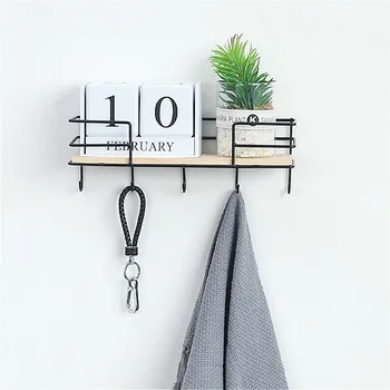

Iron Wooden Storage Rack Partition Wall Mount Hooks Shelf Storage Racks Ornaments for Kids Room Home Wall Decor Holder Organizer