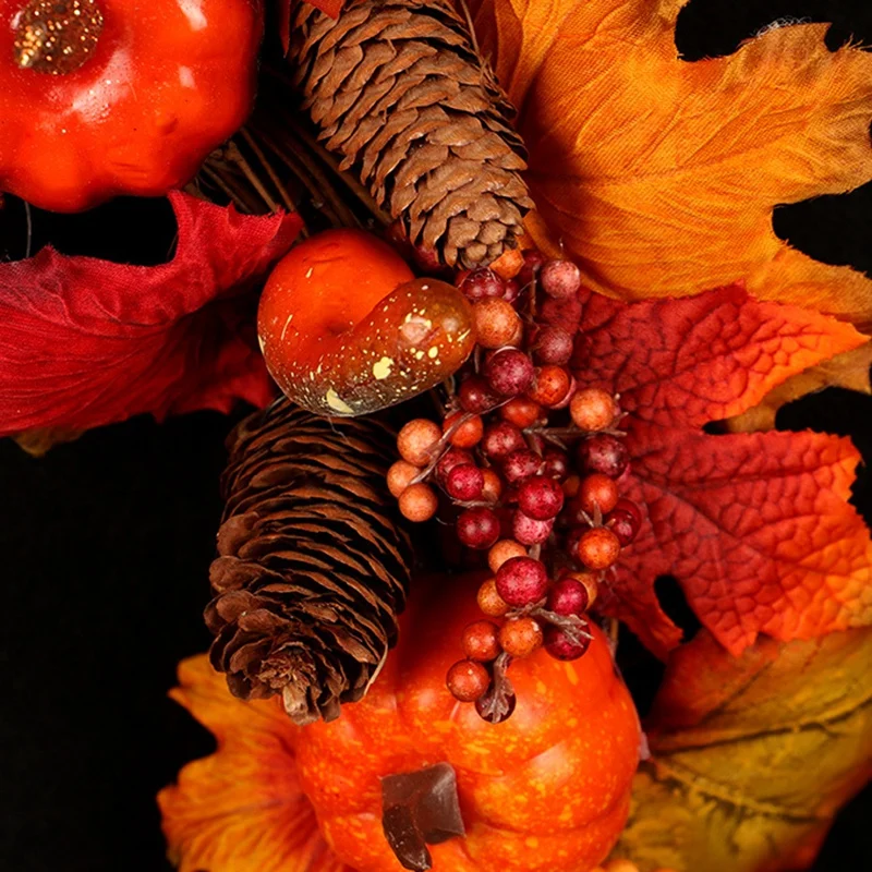 60Cm Maple Leaf Pumpkin Berry Wreath Halloween& Christmas Door Home Decor Led Lights/ 60Cm