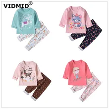 Vidmid детские пижамы для девочек «кролик» комплект одежды с котами для футболки с длинным рукавом девочки хлопковое детское нижнее белье, нижнее белье, комплект из топа и 4049