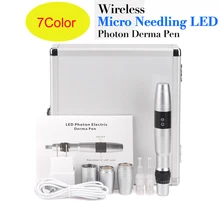 

New 7 Color LED Wireless Derma pen Electric Microneedle Derma Stamp Pen With Light Dr Pen Needle Cartridge Needle Skin Care Kit