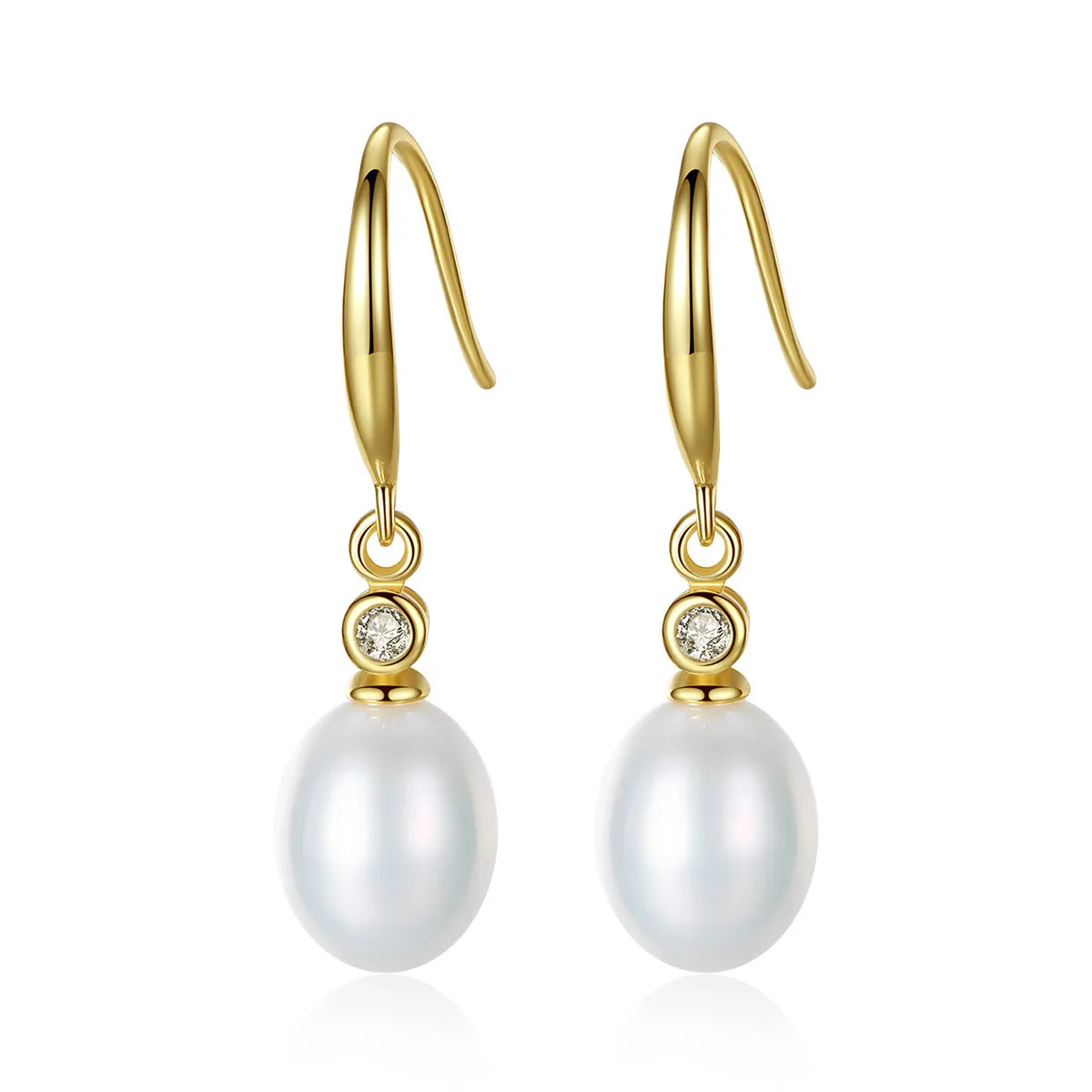 

Plating 18K 8-9mm Natural Freshwater Pearl Earrings with S925 Pure Silver Earrings Drop Earrings Jewelry for Women