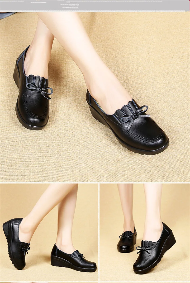 YAERNI autumn new fashion lace-up women high heels shoes woman wedge leather single casual shoes comfortable women pumps 35-41