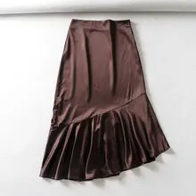 Новая женская модная Однотонная юбка с оборками в стиле пэчворк, асимметричная юбка faldas mujer, Женская Повседневная шикарная юбка на молнии сбоку QUN455