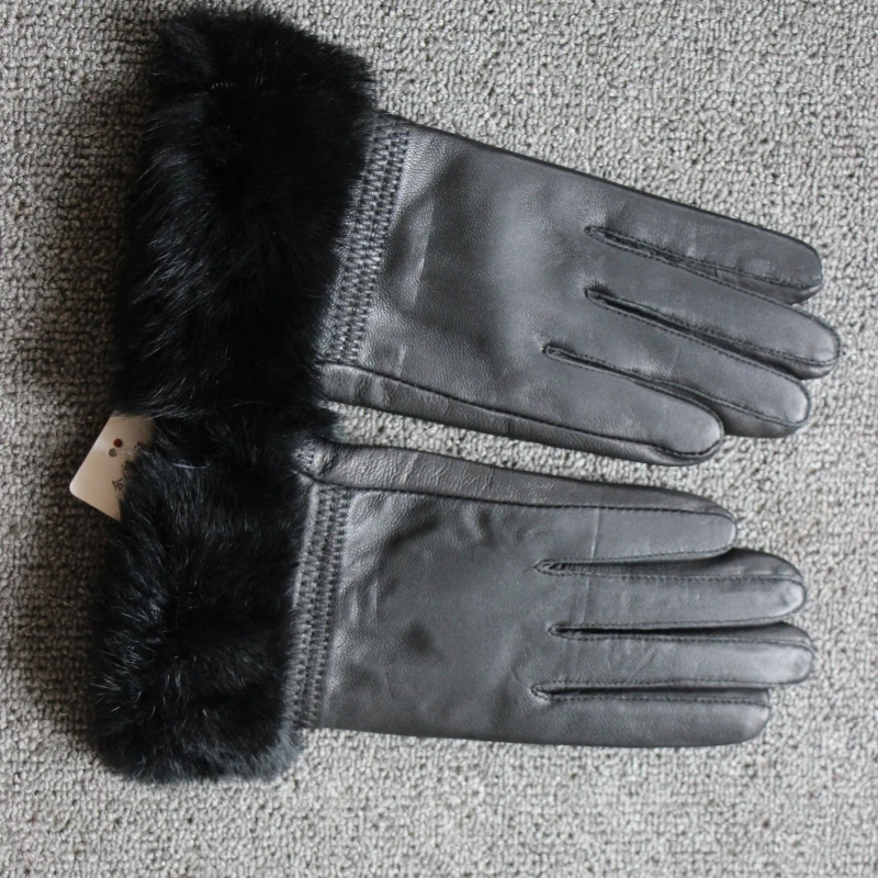 Зимние женские перчатки из натуральной кожи с кроличьим мехом, женские перчатки из натуральной овчины, черные/коричневые Мотоциклетные Перчатки Guantes Mujer