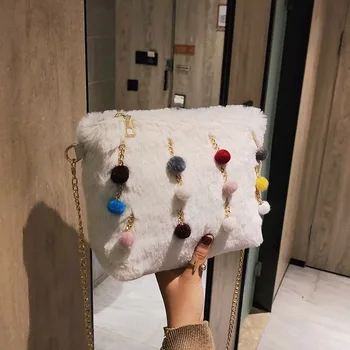 

Fashion Fur Bag Wild Korean Style Cute Simple Hair Chain Ladies Messenger Bag Personality Ball Tassel Shoulder Bag