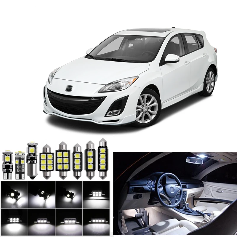 11x Белый светодиодный внутренпосылка для освещения 2010-2013 Mazda3 лампы чтения