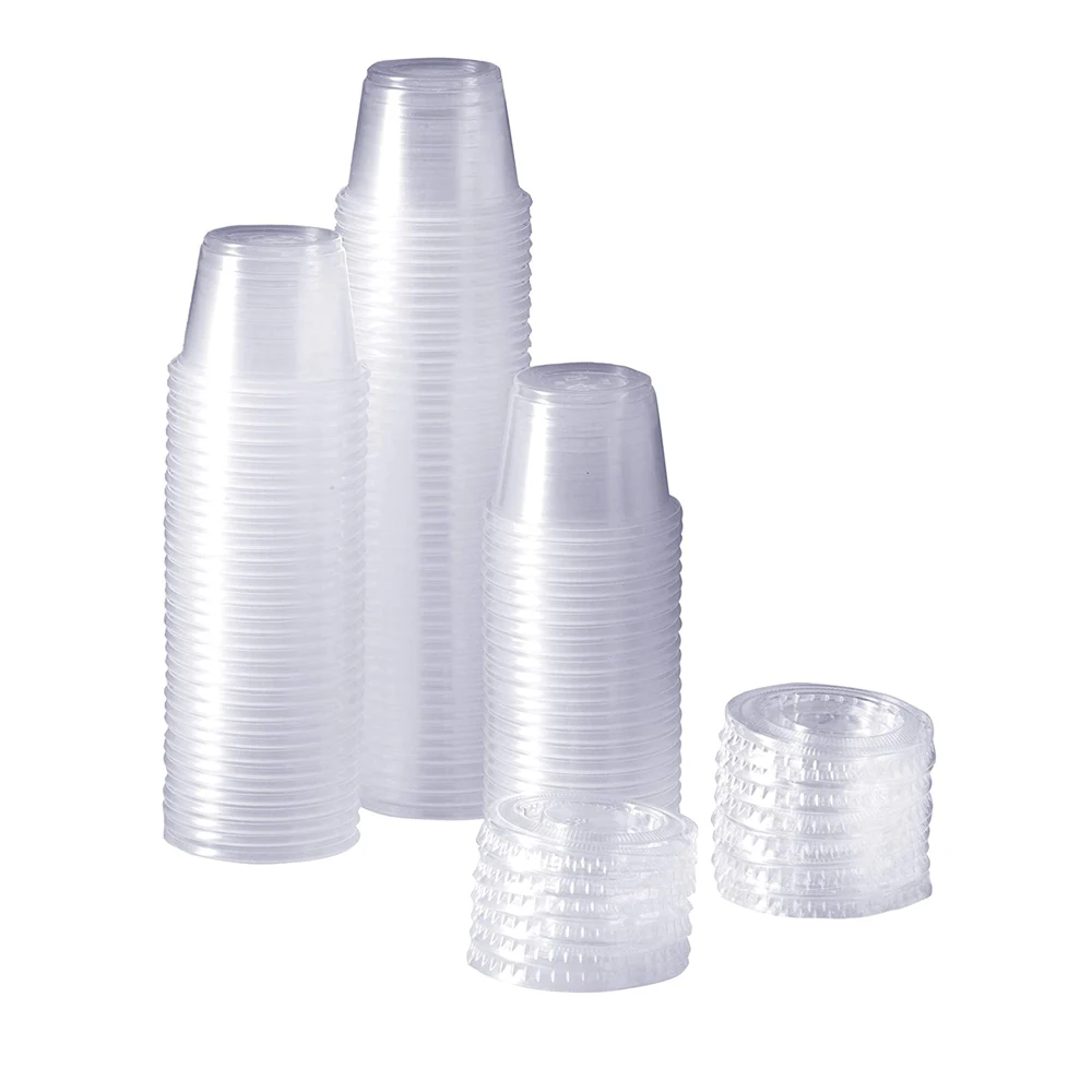 MONGKA 1 OZ 100 Cups With Lids, Plastic Disposable Portion Cups-The Souffle Cup 30ML