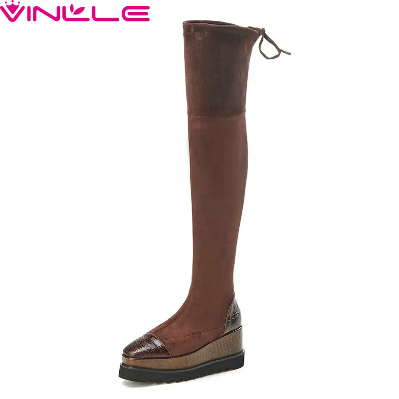 

VINLLE 2019 Fashion Women Zipper Knee High Boots Genuine Leather Pointed Toe Solid Simple Fashion Sport All Match Size 34-39