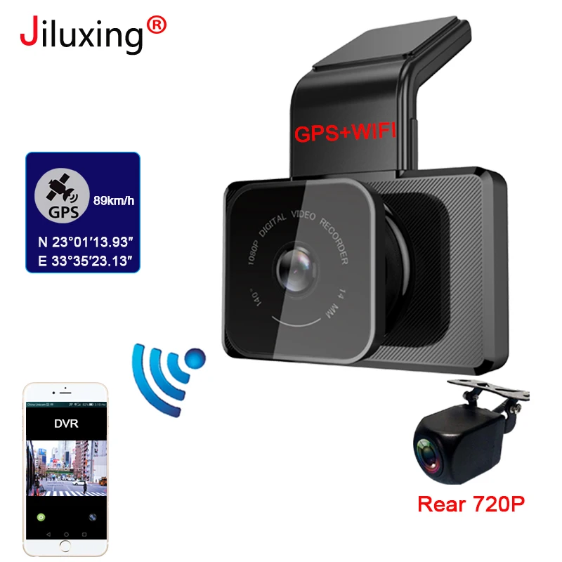 Автомобильный видеорегистратор Jiluxing 3 &quot1080P Wi Fi GPS координаты скорости мини две