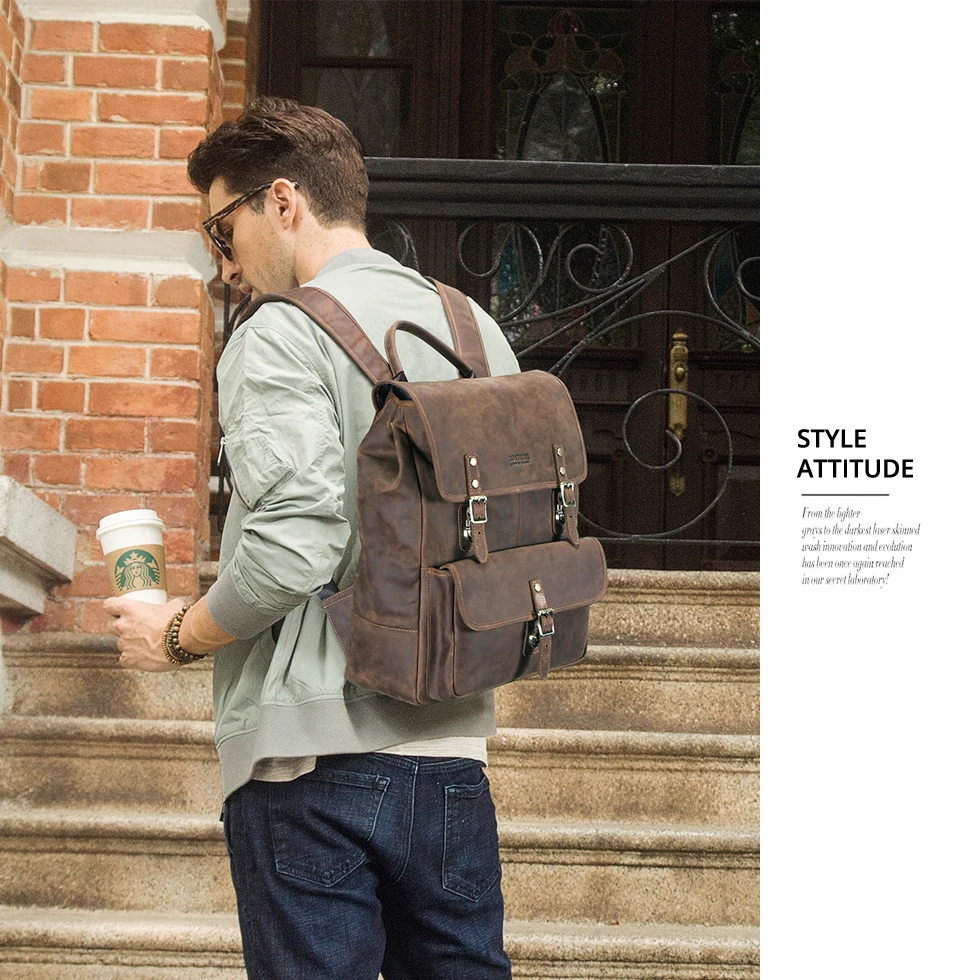 Новые деловые рюкзаки контакта, кожаный рюкзак Crazy Horse для 13,3 дюймового ноутбука, винтажные мужские дорожные сумки, качественные мужские рюкзаки