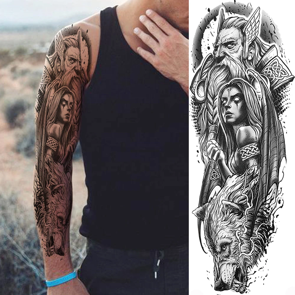 Pretty Girl Temporary Tattoos For Men Women Body Art Full Arm Sleeve Warrior Tatoo Disposable Fake Tattoo Stickers Realistic 3d Temporary Tattoos Aliexpress