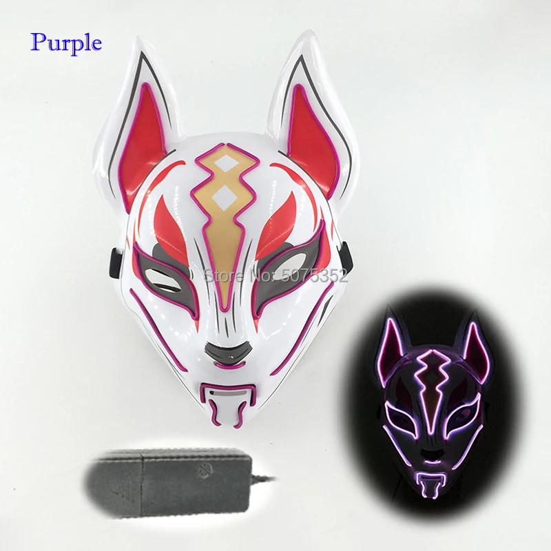 Women's Costumes Anime Expro Decor Japanese Fox Mask Neon Led Light Cosplay Mask Halloween Party Rave Led Mask Dance DJ Payday Costume Props wonder woman costume Cosplay Costumes