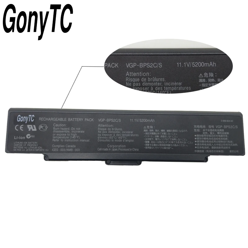 Gonytc VGP-BPS2C ноутбук Батарея для SONY VAIO VGN PCG VGC-LA VGP-BPS2 VGP-BPS2A VGP-BPS2B 11,1 V 5200 мА-ч