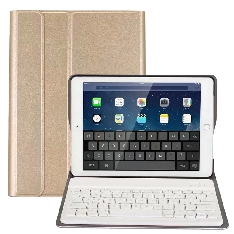 Для iPad 5/6/Air 2/Pro 9,7 Ультра тонкий Съемный беспроводной Bluetooth клавиатура чехол для iPad 9,7+ подарок - Цвет: Gold 1
