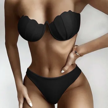 

AliExpress Amazon 2020 new shell solid color tube top bikini steel plate hard bag sexy split swimsuit female
