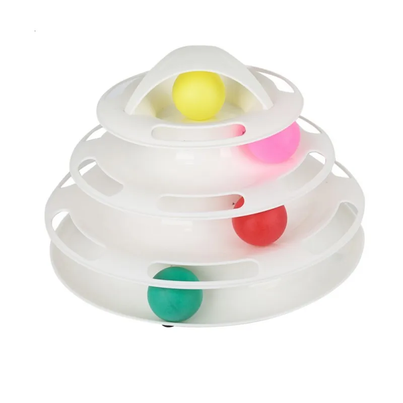 White Pet cat IQ training toys three-tier tower station for cats kittens entertainment disc tourniquet cat fun plate with balls - Цвет: White