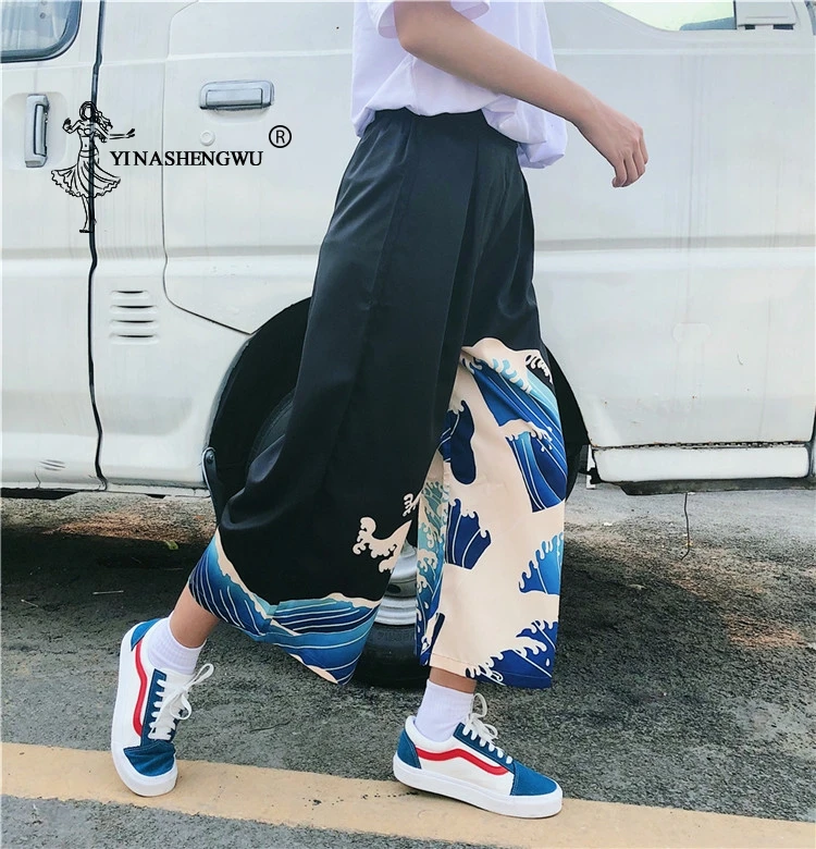 Kimono Femme Kimono Long Pants Haori Pant Beach Casual Loose Pants Wave Print Asian Costume Japan Style Unisex Kimono Yukata Men