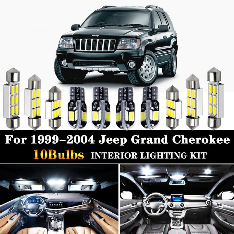 10 шт. комплект светодиодных ламп Canbus для салона 1999 2004 Jeep Grand Cherokee|Сигнальная лампа|