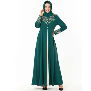 

vestidos Women Ethnic embroidery Front split patchwork Muslim hijab dress ramadan Robe turkey arabic dubai kaftan abaya dress