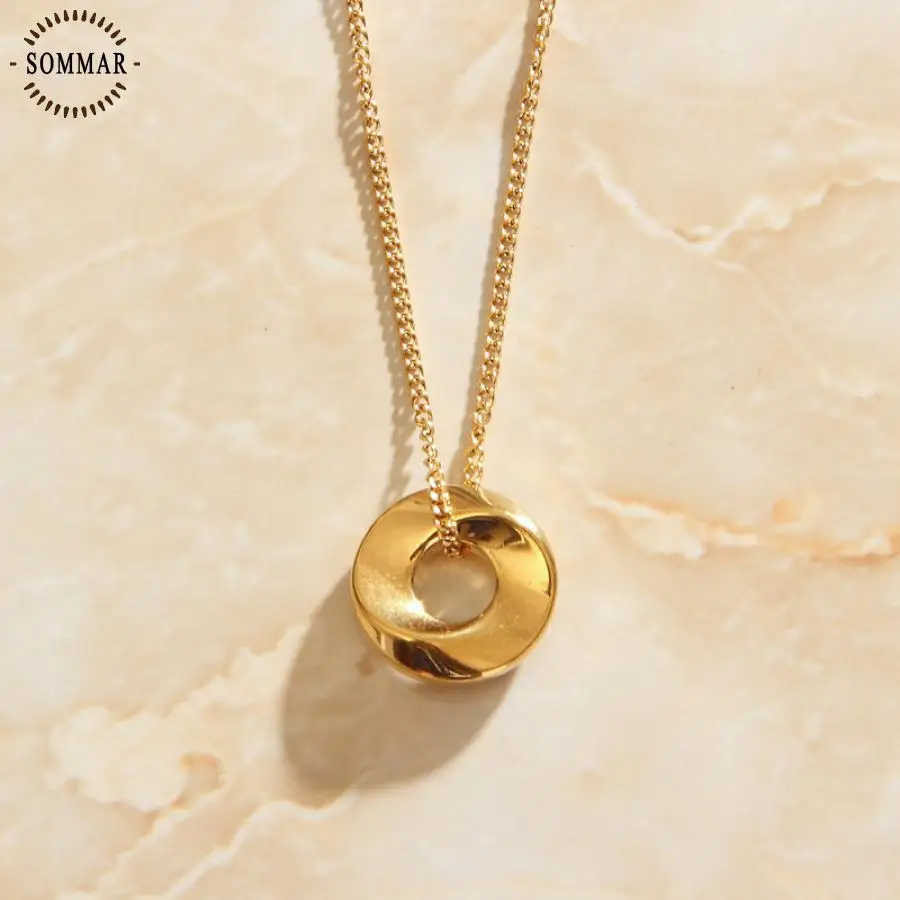 

SOMMAR Gold color length 45cm extender 5cm adjust necklaces & pendants geometric and circular perfume women Engagement Jewelry