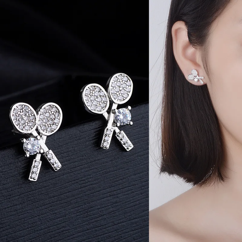 

S925 Silver Needle Racket Ear Nail Woman Lovely Sweet Small Fresh Earrings Ear Drop Temperament Korean Simple Earrings