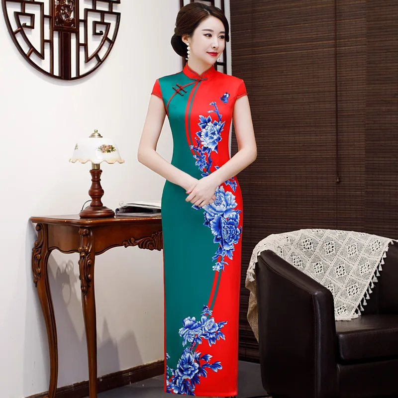 

Improved Cheongsam Autumn 2019 New Style GIRL'S Chinese-style Elegant Slimming Fashion Mid-length Dress nian qing kuan