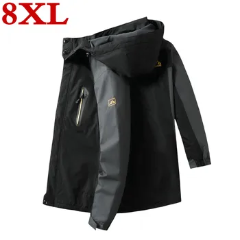 

plus size 8XL 7XL Men's Casual Waterproof Jacket Autumn Winter Tourism Windbreaker Fleece warm Jacket Male Windproof Hooded Coat