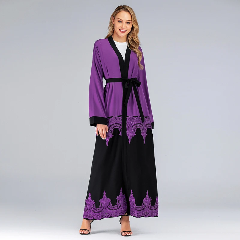 Кружевное открытое кимоно абайя мусульманское платье хиджаб Абая для женщин марокканский кафтан Дубай Оман Восточный халат из марокена