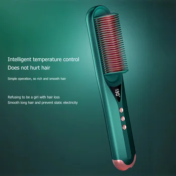 

2 in 1 PTC Heating Hair Straightener Brush Comb Personal Care Styling Anti Static Fluffy Hair Straightener Curling Comb Brush
