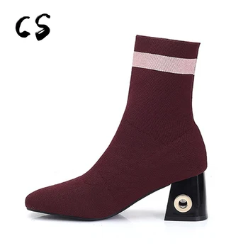 

Cuculus Embroider Stretch Knit Sock Boots Women High Heel Long Strange Fretwork Women Winter Warm Boots Shoes Woman botas 1454