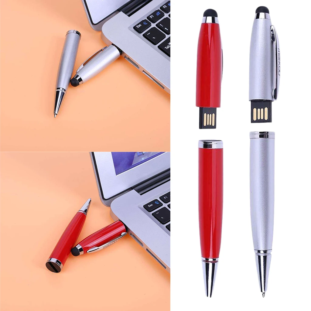 2 Pieces 3 in 1 USB 2.0 Flash U Disk Screen Stylus Pen Writing Ballpoint Pen 32GB