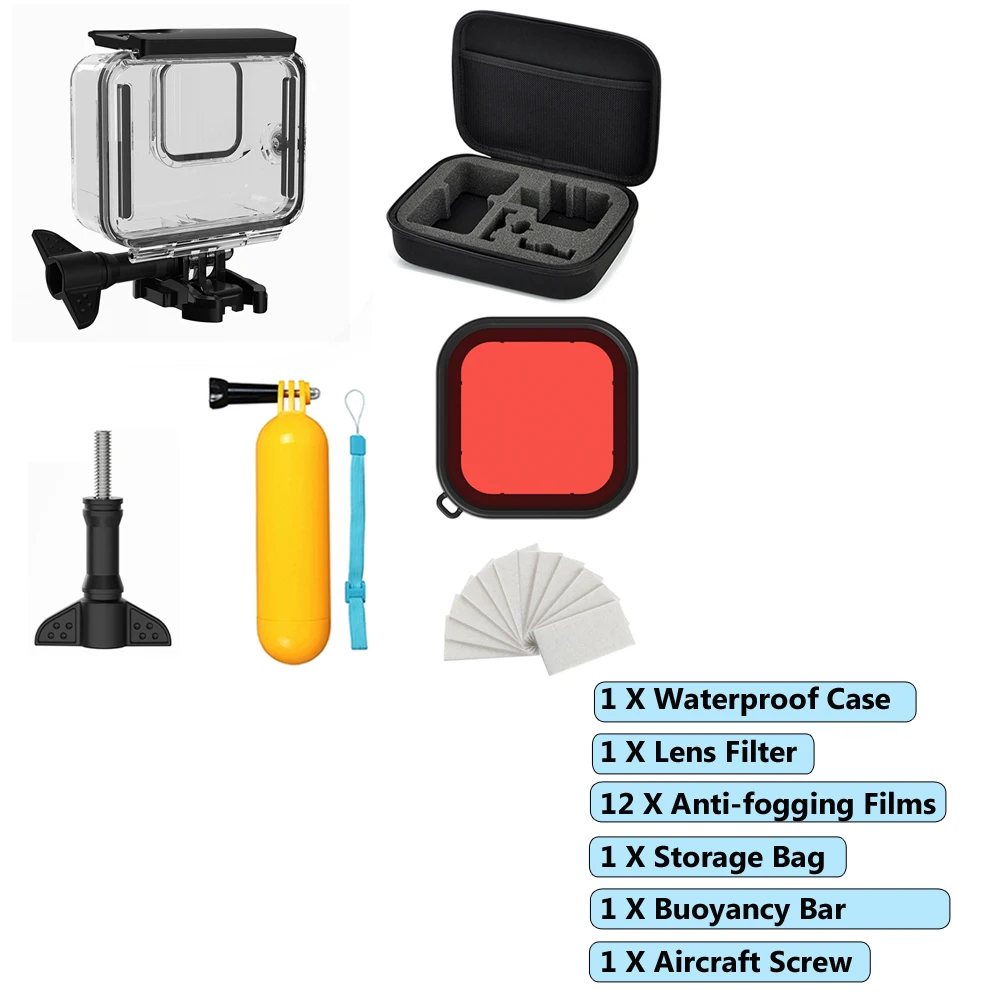60 м подводный водонепроницаемый чехол для GoPro Hero 8 защитный чехол Корпус черный объектив камеры фильтры 60 м Дайвинг Плавательный набор - Цвет: Bundle 4
