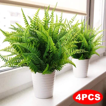 

4Pcs Artificial Boston Fern Plants Plastic Artificial Shrubs Greenery for House Outdoor Garden Office Decor FAS6