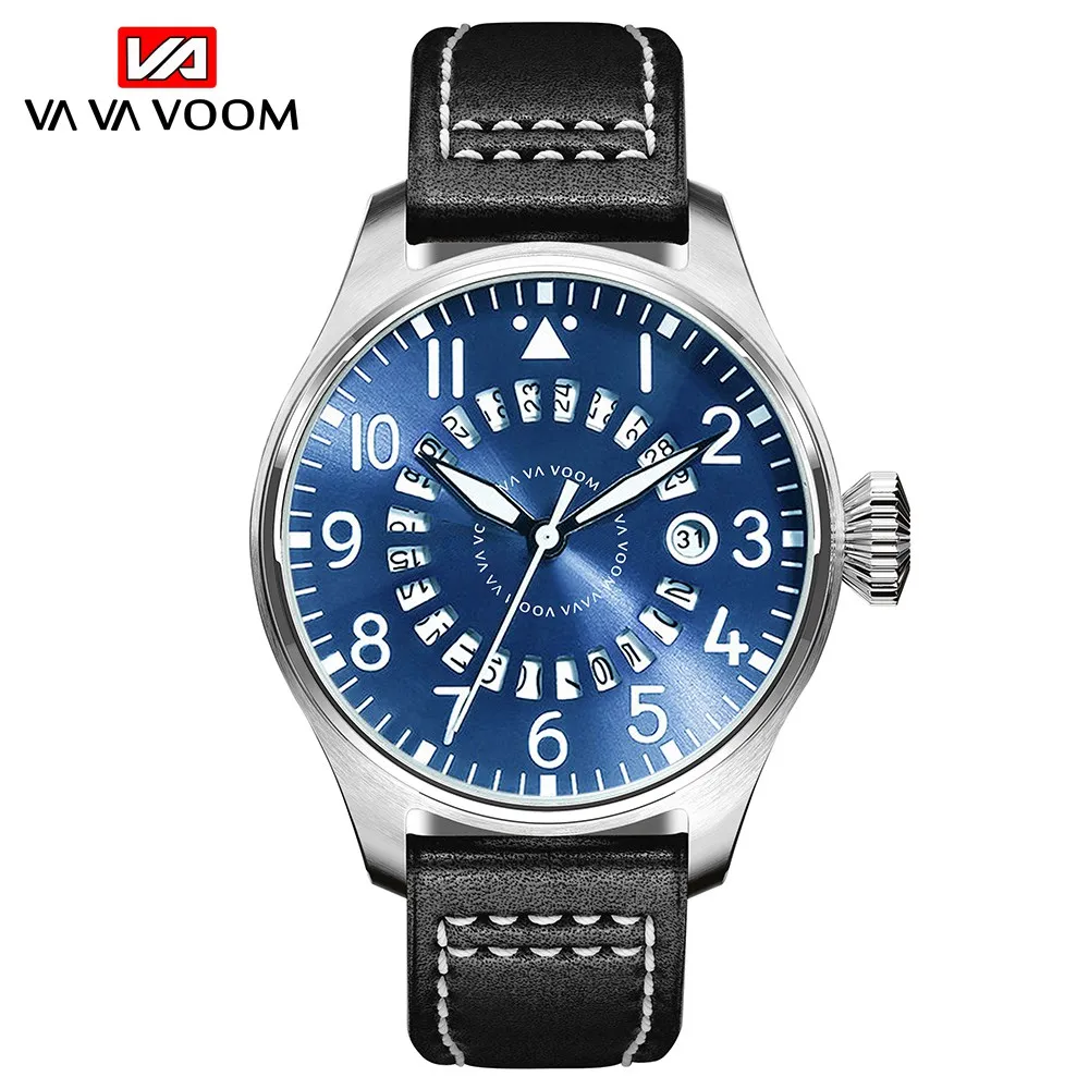 Airplane Sports Military Blue Dial Pilot Calendar Men Wristwatch Chronograph Fashion Casual Brand Army Brown Leather Watches 