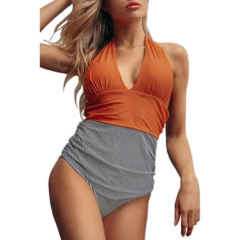 

Women's Deep V-Neck Bikini 2020 mujer Low Back One Piece Swimsuit Brazilian Bikini Push-Up Bathing Suit maillot de bain femme