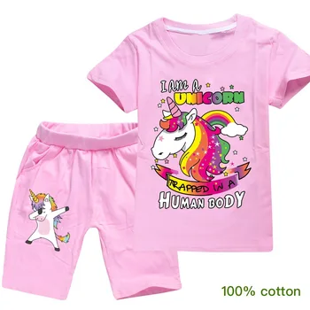 

2020 Baby Boys Kids Clothes Set Summer Animal Cartoon Short Sleeve T-Shirt+Pants Suit Toddler Boy Kid Clothing Unicorn Short Top