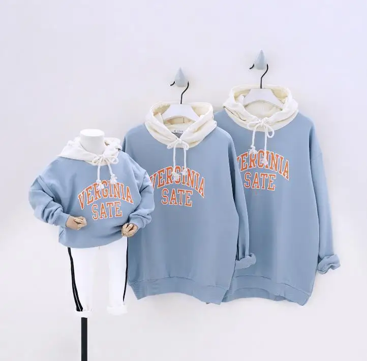 

2019 New Arrive Fashion Street Hoodies Sweatshirts Family Matching Outfits for a Family of Three Korea Letters Hooded Clothes