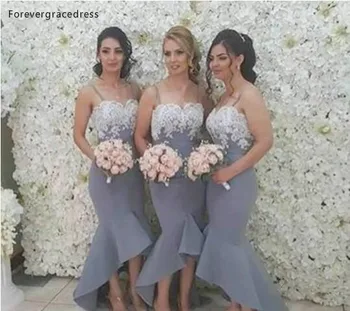 

2019 Hi Lo Bridesmaid Dress Mermaid Spaghetti Strap Spring Summer Formal Wedding Party Guest Maid of Honor Gown Plus Size