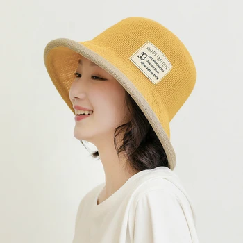 

Japanese new curled letter patch cloth bucket hat Women summer wild shade fisherman hat