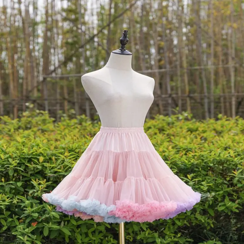 Women Elastic Waist Tulle Petticoat Rainbow Cloud Short Tutu Skirt Ballet Dance Pettiskirts Underskirt